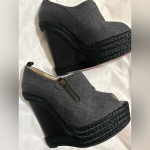 Christian Louboutin Dark Gray Wedge Peep Toe Shoes